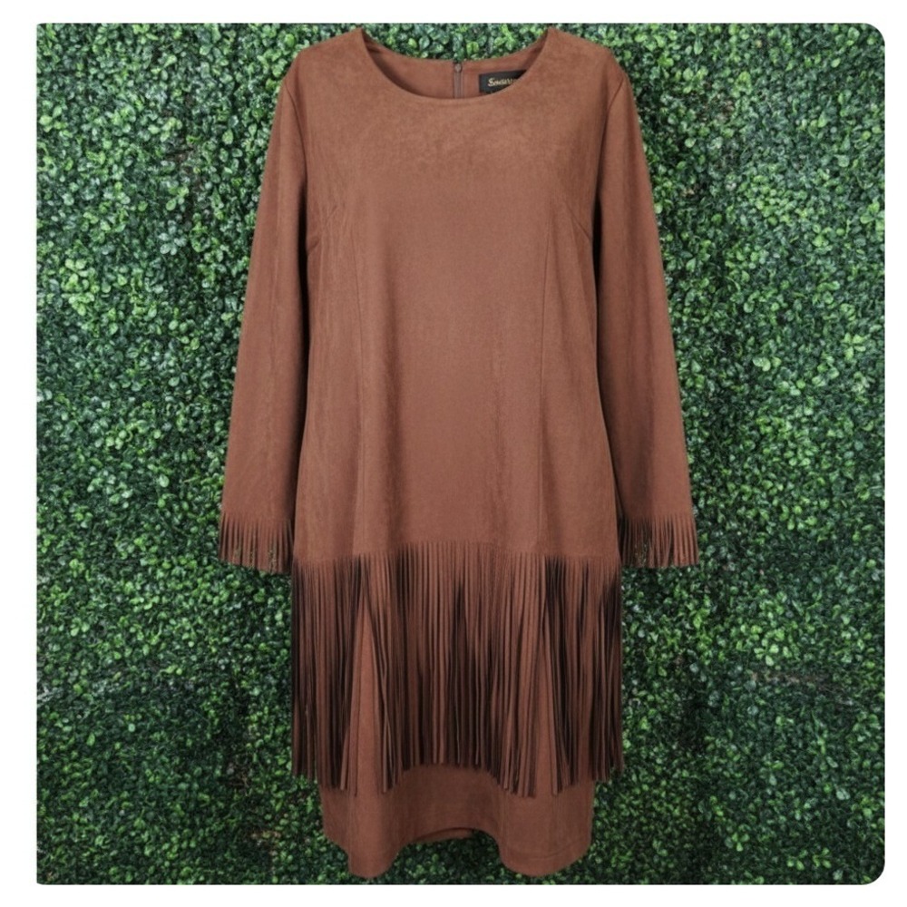 VTG Susanna Western Cowgirl Rodeo Faux Suede Fringe Long Sleeve Dress-20